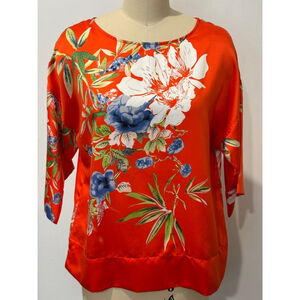 Soft Surroundings Blouse XS petite orange Floral satin poly relaxed fit